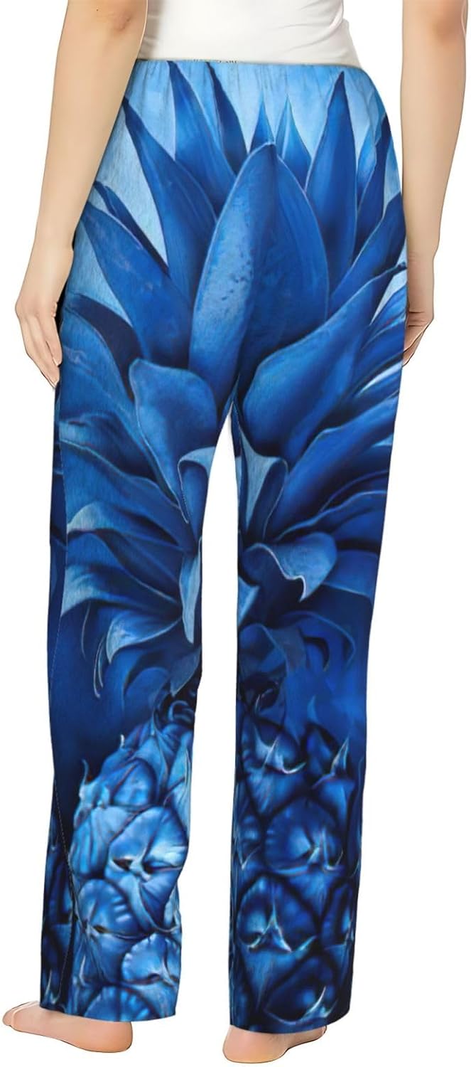 Blue Pineapple Print Fashion Cozy Womens Flannel Pajama Pants,Perfect For Christmas And Everyday Wear