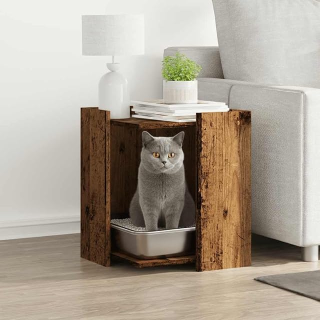 Foto 2 de 8 de vidaXL Mueble arenero de Gatos Madera ingeniería Envejecida 42x42x51cm