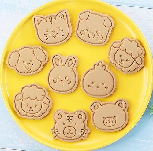 Miniatura 5 de Juego de 8 moldes de galletas de animales lindos con diseño de animales, moldes de galletas de conejo, molde para galletas de oso, herramientas de
