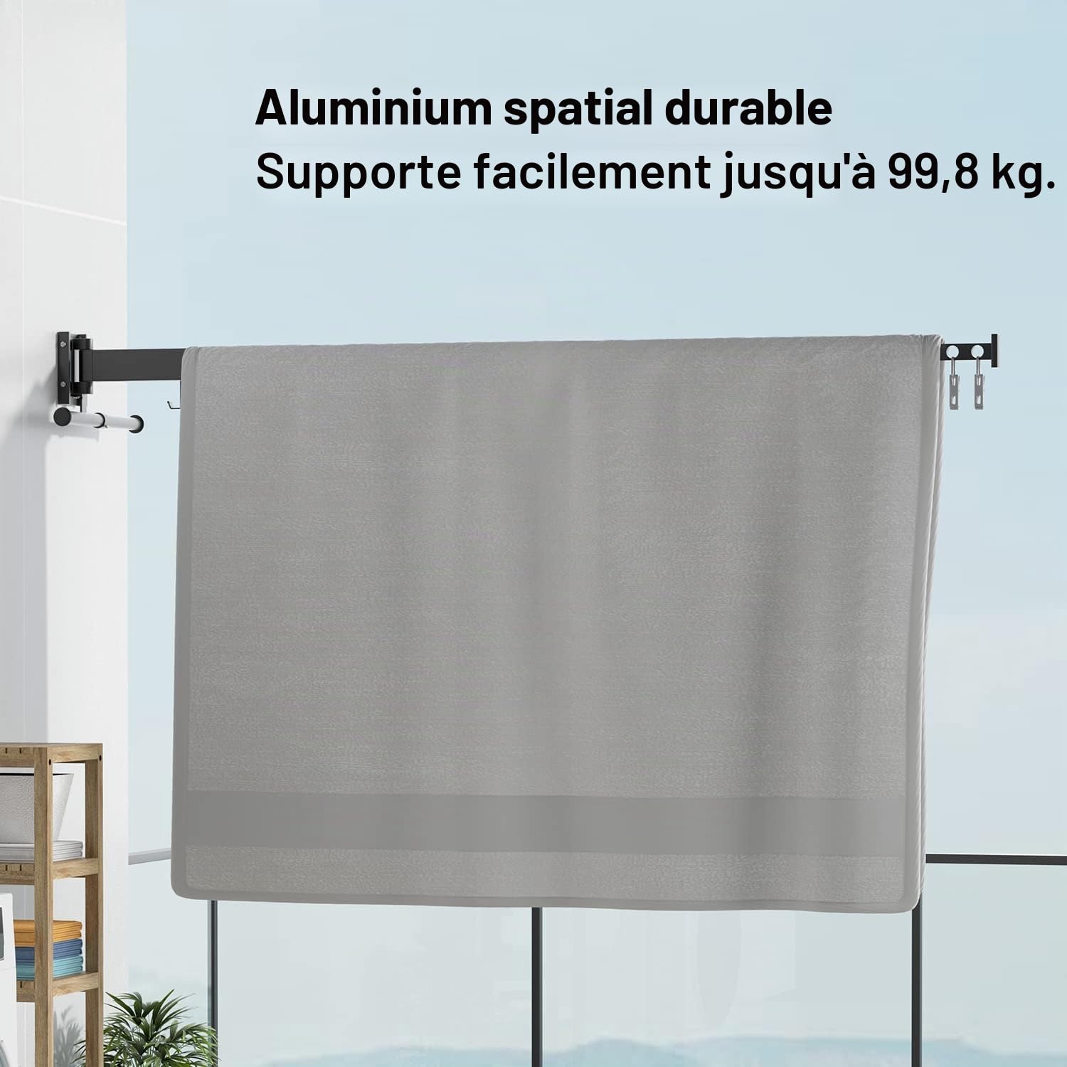 BAICIWE Étendoir à linge mural rétractable, égouttoir à linge pliable à l'intérieur, économiseur d'espace, égouttoir à vêtements pour balcon, buanderie, salle de bain, terrasse (trois plies)