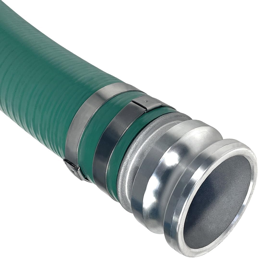 Gloxco Heavy Duty Green PVC Suction Hose Assembly for Water Transfer, 3" Inside Diameter, Installed Male x Female Cam and Groove Fittings, 20 ft Length
