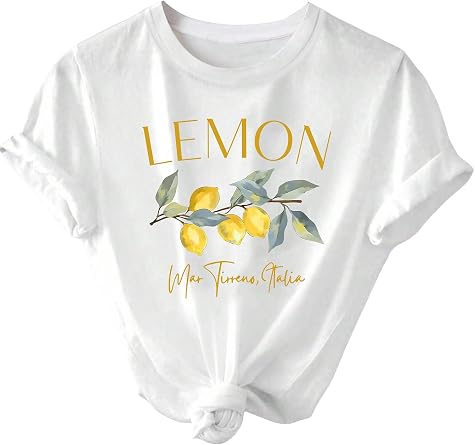 SweatyRocks Womens Lemon Graphic Tees Crew Neck Short Sleeve T Shirt