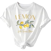 SweatyRocks Womens Lemon Graphic Tees Crew Neck Short Sleeve T Shirt | Fruit Graphic, Lemon T Shirt, Summer Casual T Shirts, Going Out Tops, Streetwear Shirts