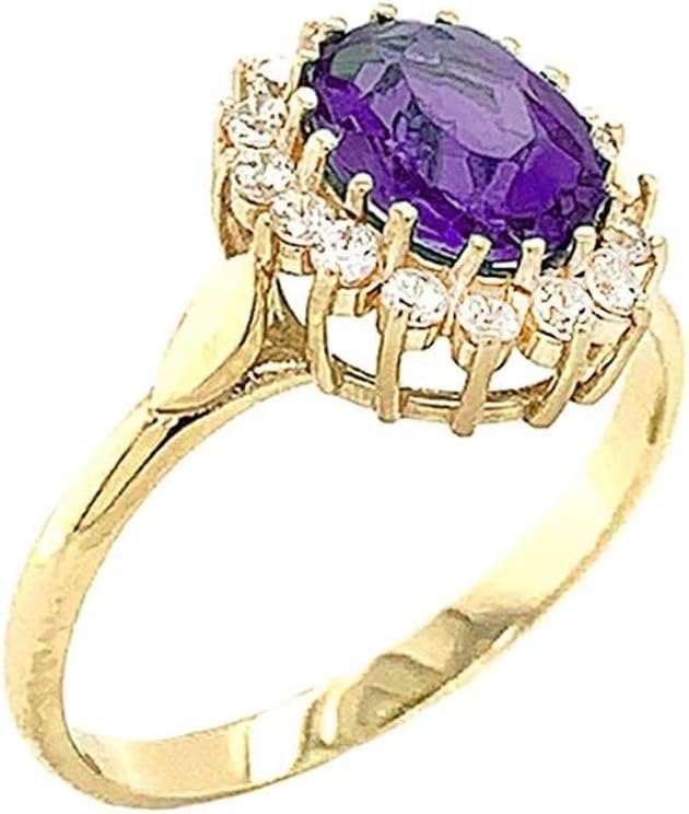 Certified 14k Gold Genuine Amethyst and CZ Fancy Engagement/Wedding Solitaire Ring