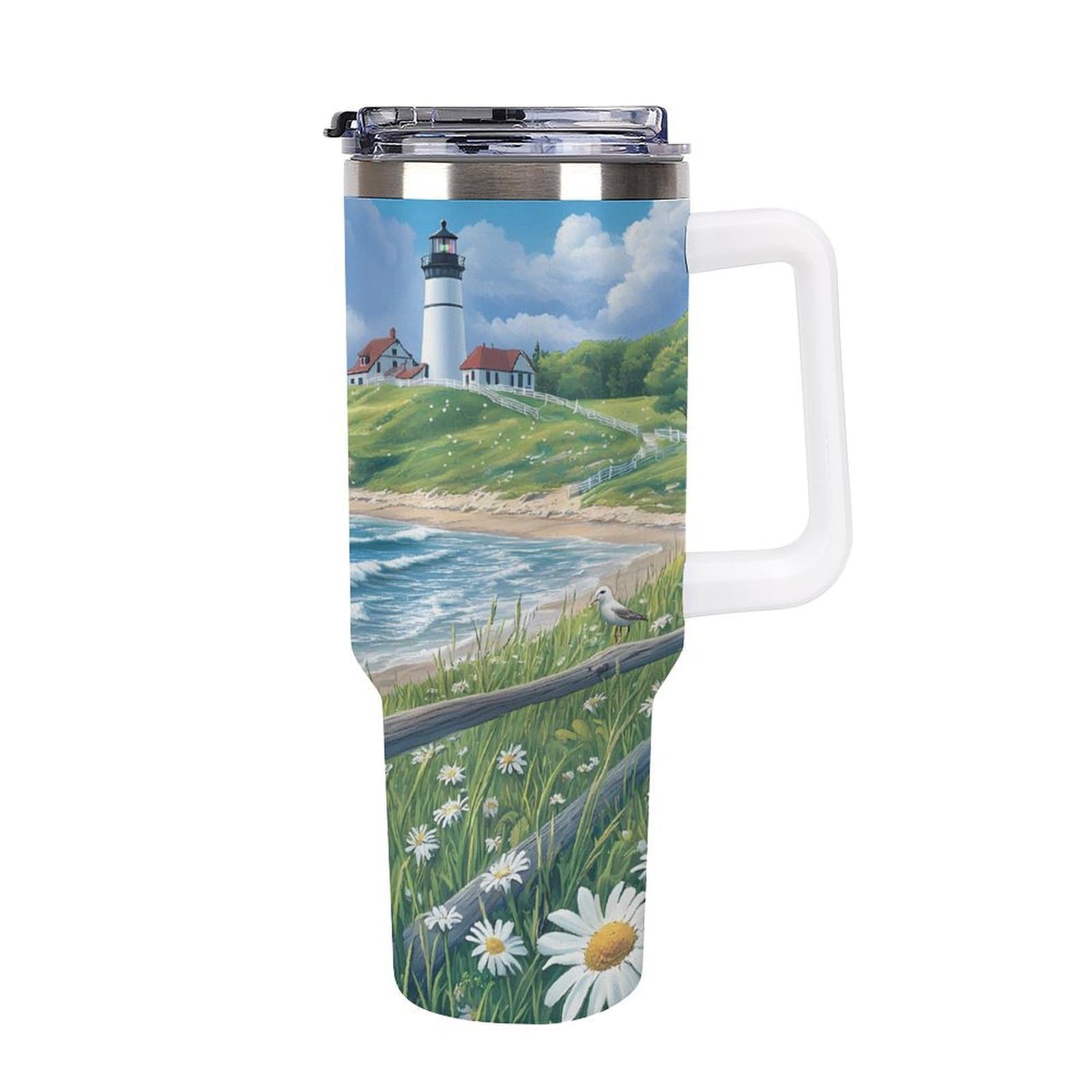 Tasse à café de voyage 113g avec poignée blanche style voiture motif phare