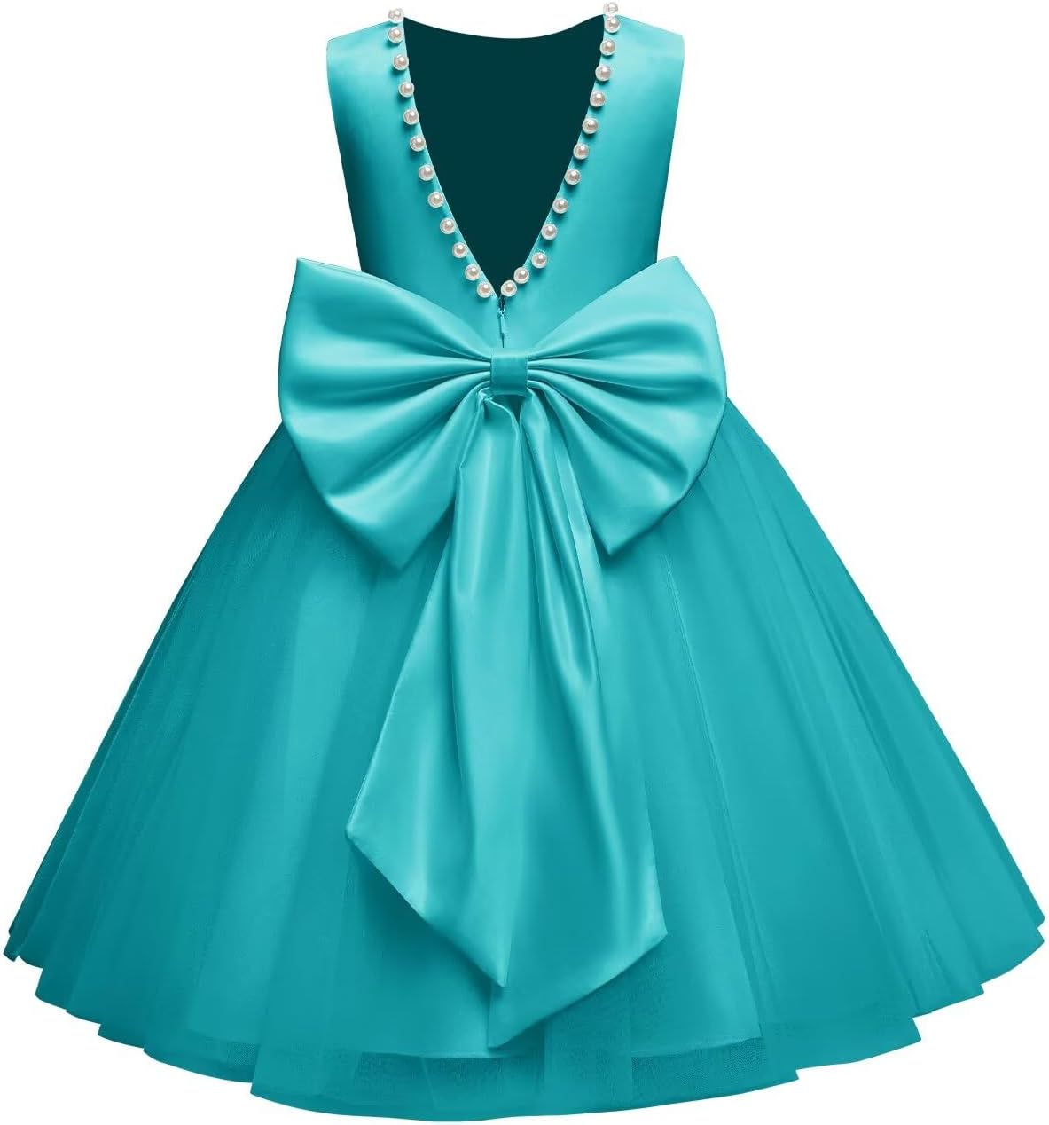 Flower Girl Dress Tulle Satin Pearls Knee Length A-Line First Communion Dresses for Girls Wedding Princess Ball Gown