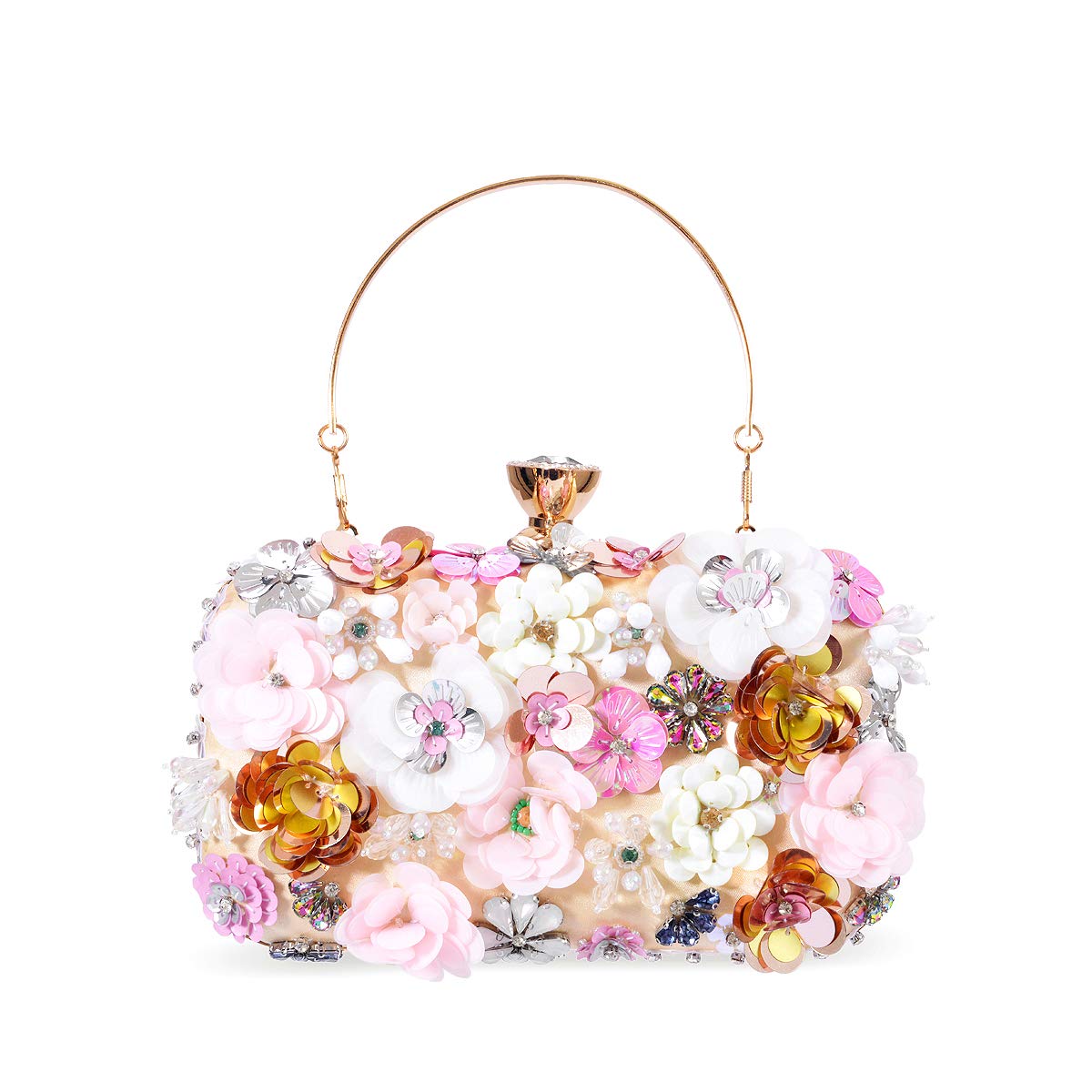 Zebrum Womens Evening Clutch Bag Designer Evening Handbag Hand Bag,Lady Party Wedding Clutch Purse by Zebrum, Flower Beaded-gold