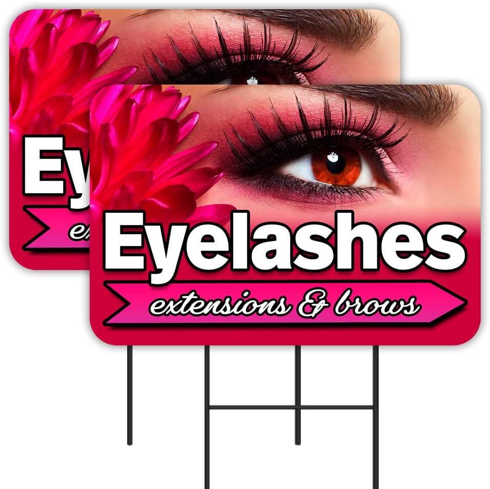 Eyelashes 2 Pack Double-Sided Yard Signs 16" x 24" with Metal Stakes (Made in Texas)