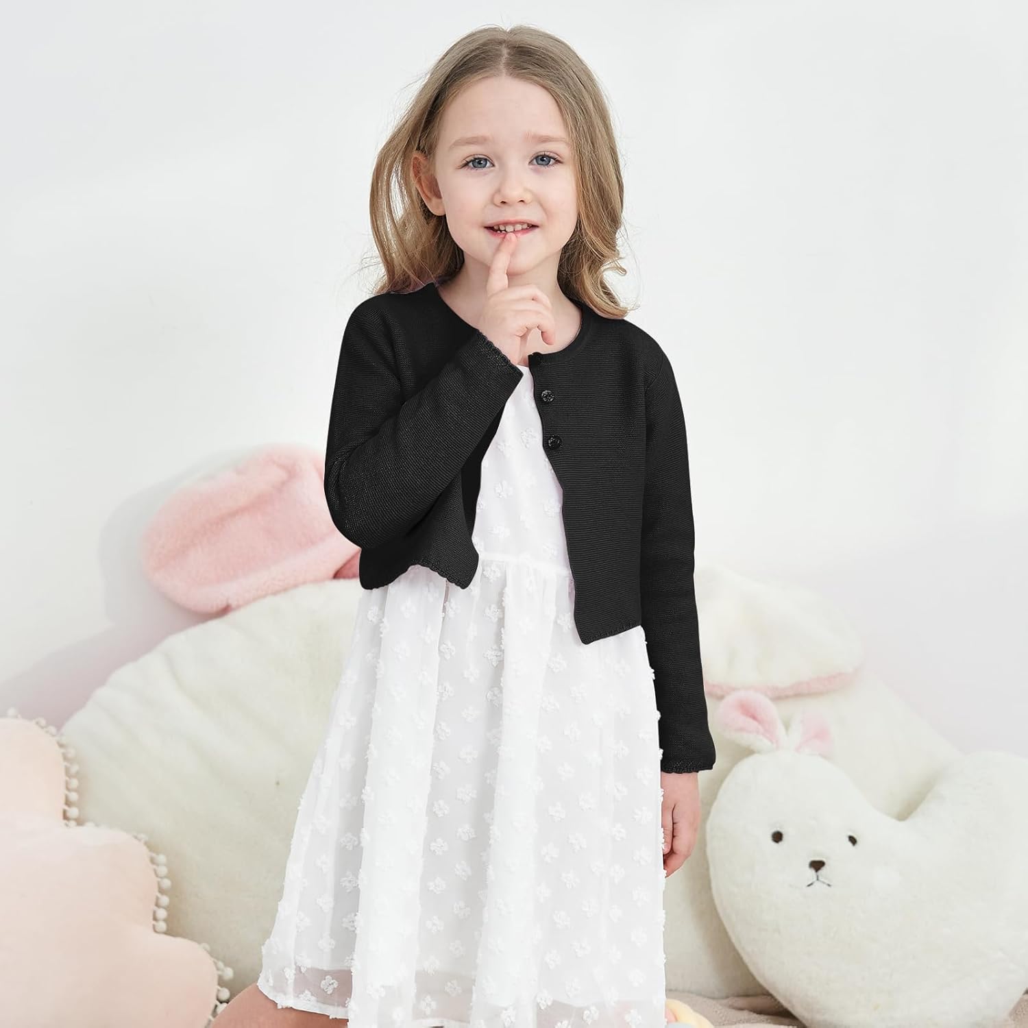 Girls' Long Sleeve Knitted Bolero Cardigan Kids Button Closure Shrug Sweaters Cropped Jacket Cover Up Tops - Image 3