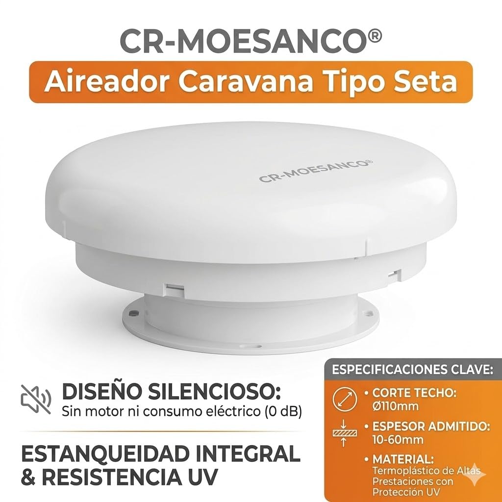 CR-MOESANCO Aeratore a Fungo per Camper Ø110mm Bianco Anti-Condensa Umidità