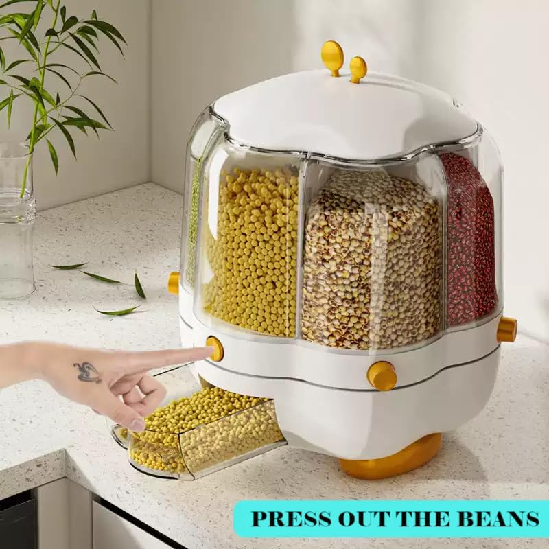 Image of Gvnd Rice & Dry Food Round Dispenser, Kitchen Organizer, Cereal Grain Container for Home, Cereal Transparent Bucket, Storage Box, Beans Clear Cans, Gift for Women (Style-3)