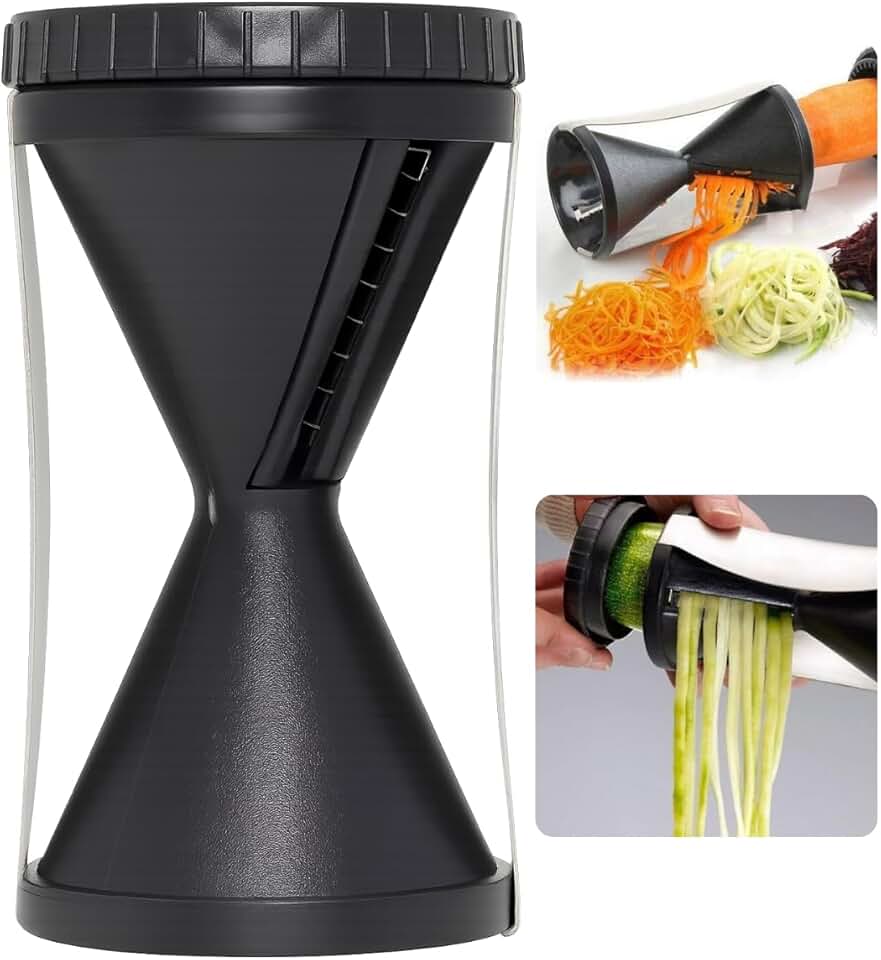 Cortador Espiral para Legumes, 2 Lâminas, Fatiador de Vegetais em Espiral, Polietileno e Aço Inox, 13 x 6,8 cm