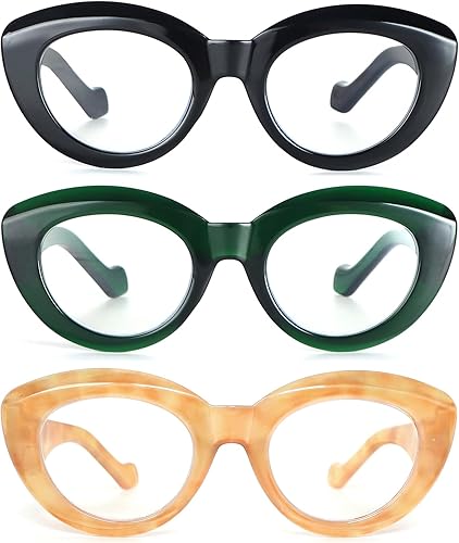 Miniatura 7 de MMOWW 3 pares de anteojos de lectura de ojo de gato para mujer, bloqueo de luz azul, a la moda, lindos lectores de computadora con bisagra de resorte
