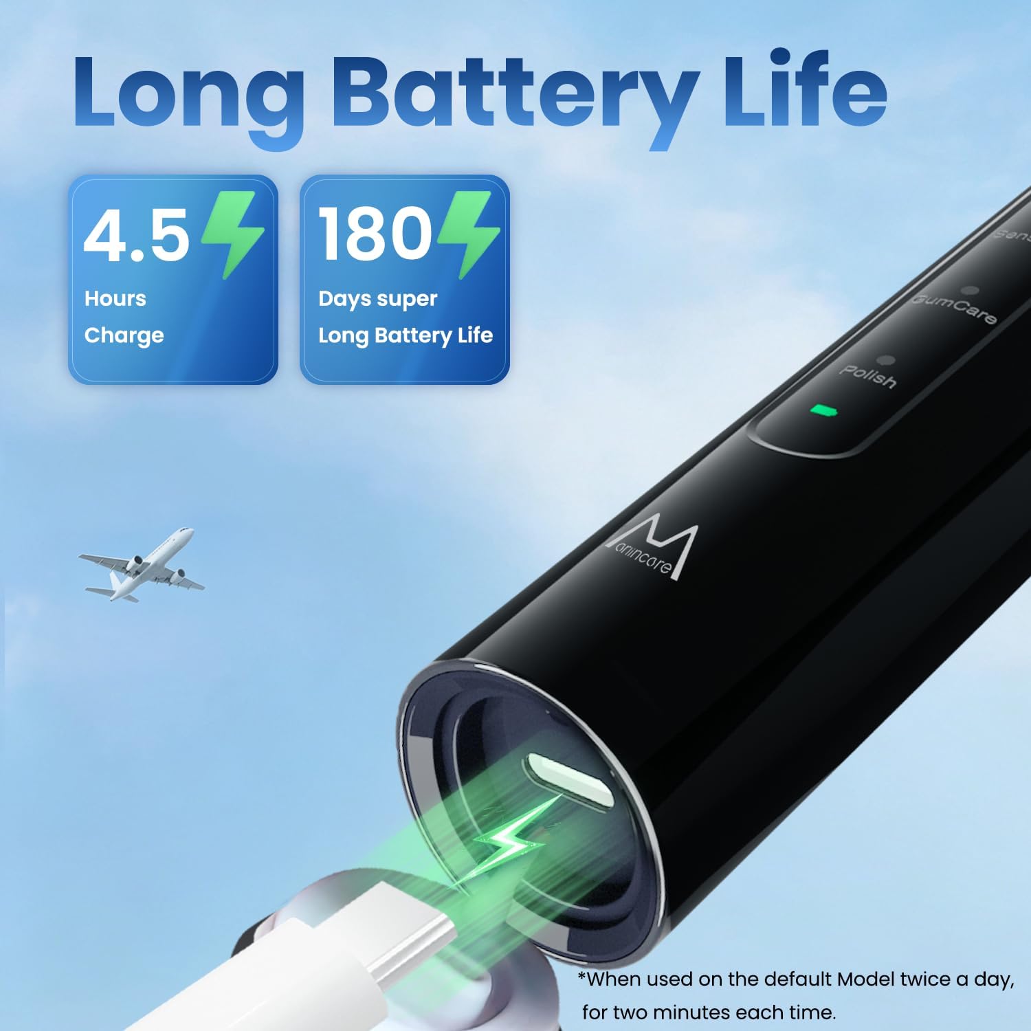 Electric Toothbrush for Adults, 180-Day Battery, Black
