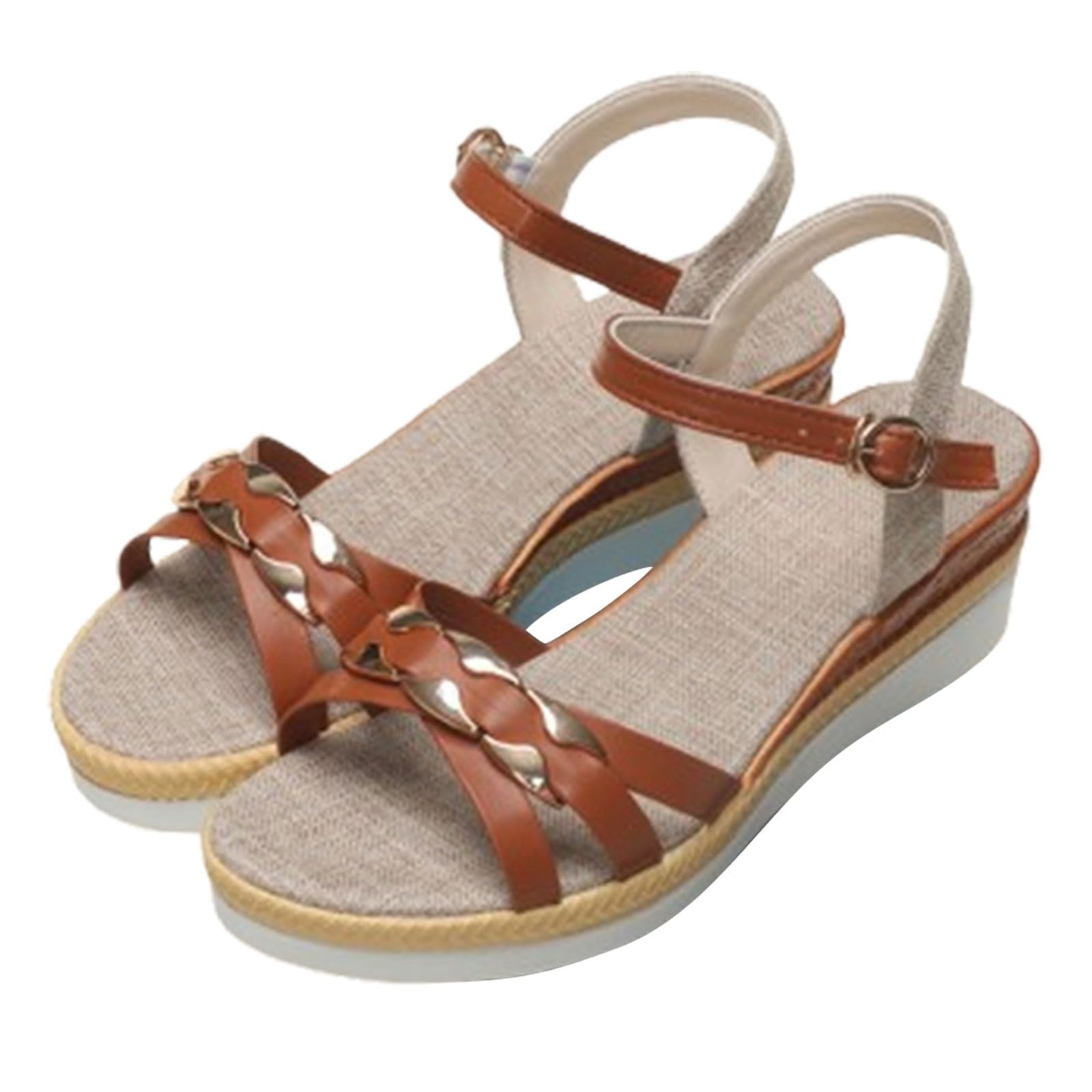 Sandalo con zeppa da donna, sandali estivi da donna, vestibilità ampia, comodi, suola morbida, sandali da spiaggia con fibbia regolabile, sandali da esterno con suola testurizzata per presa e supporto