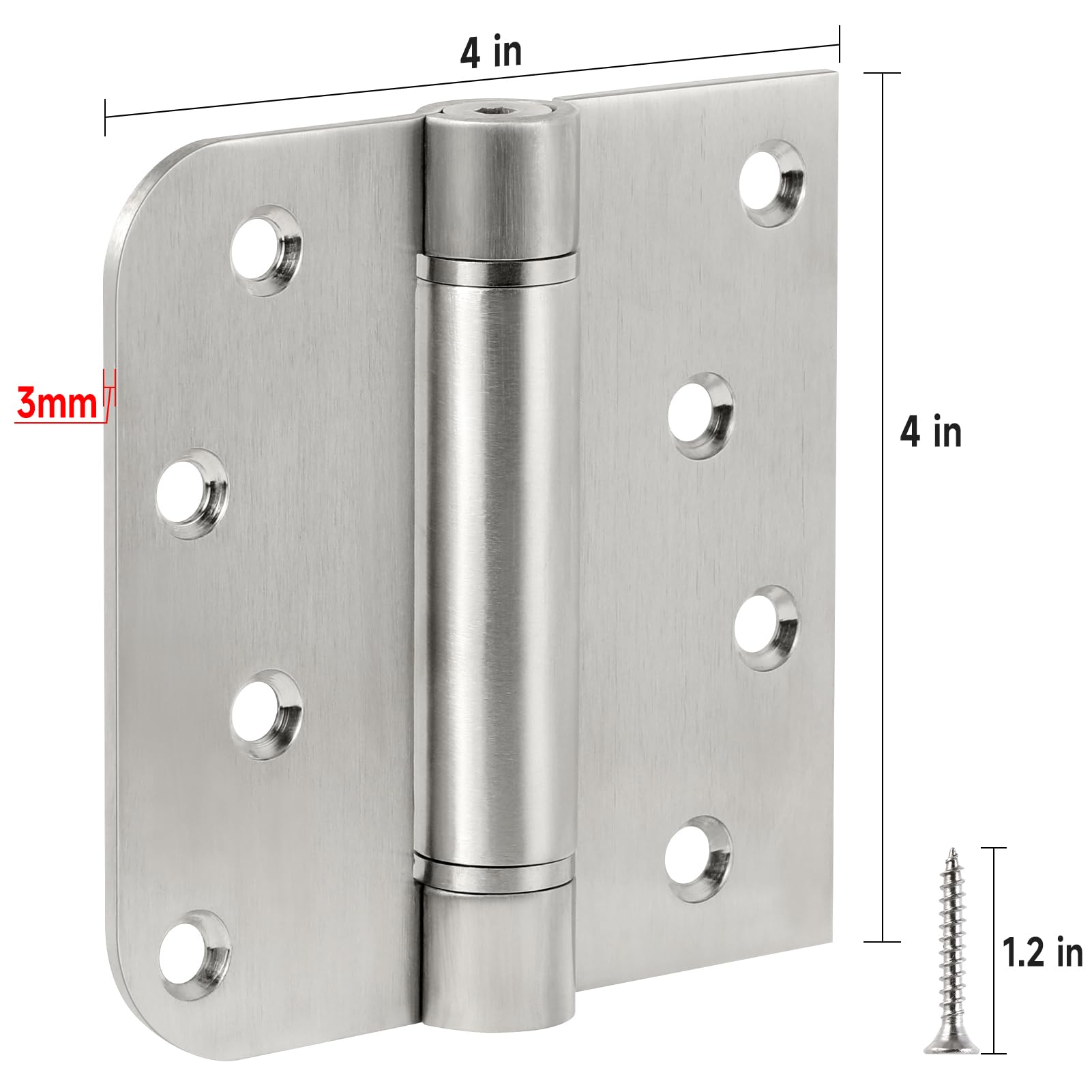 Bisagras de puerta de cierre automático, bisagras de acero inoxidable 304 de 4 pulgadas, bisagras de resorte, bisagras resistentes con esquina cuadrada redondeada de 5/8 pulgadas, tensión ajustable,