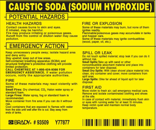 Etiquetas de vinilo de Soda cáustica Brady para señalización de seguridad de 3 3/4 x 4 1/2