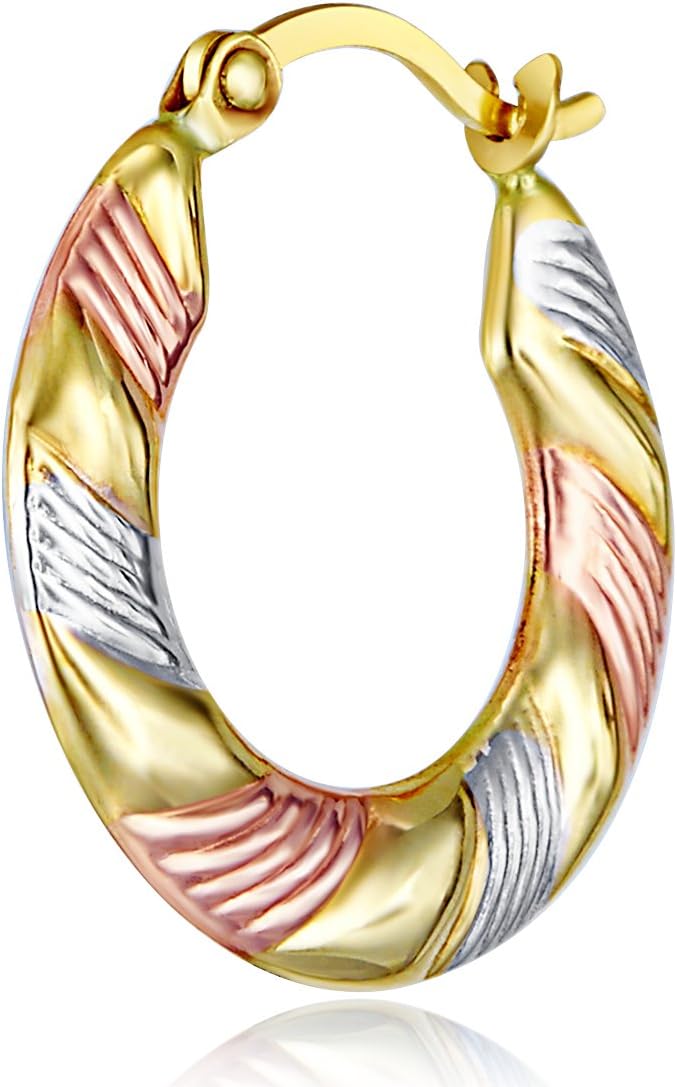 14k REAL Tri Color Gold Swirl Fancy Hoop Earrings (17 x 17mm)