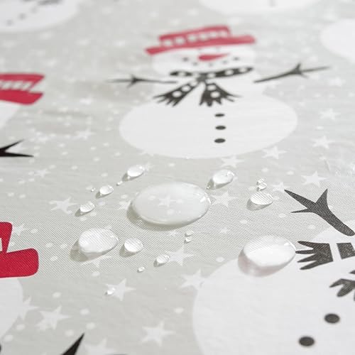 Miniatura 5 de Mantel de vinilo de muñeco de nieve blanco navideño con reverso de franela, mantel rectangular de PVC, manteles impermeables de Navidad para