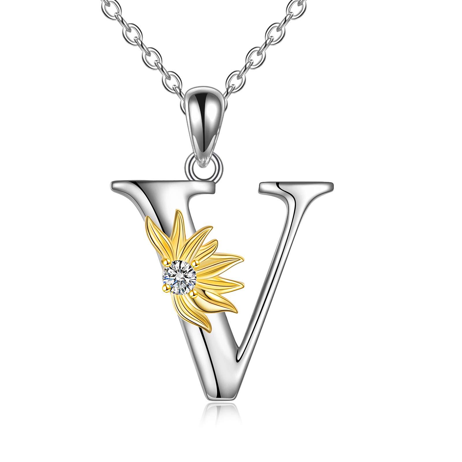 VONALA 925 Sterling Silber Sonnenblumen Halskette Sterling Silber Initial Alphabet Buchstabe Skript Name Anhänger Sonnenblumen Schmuck Geschenke für Frauen Mädchen