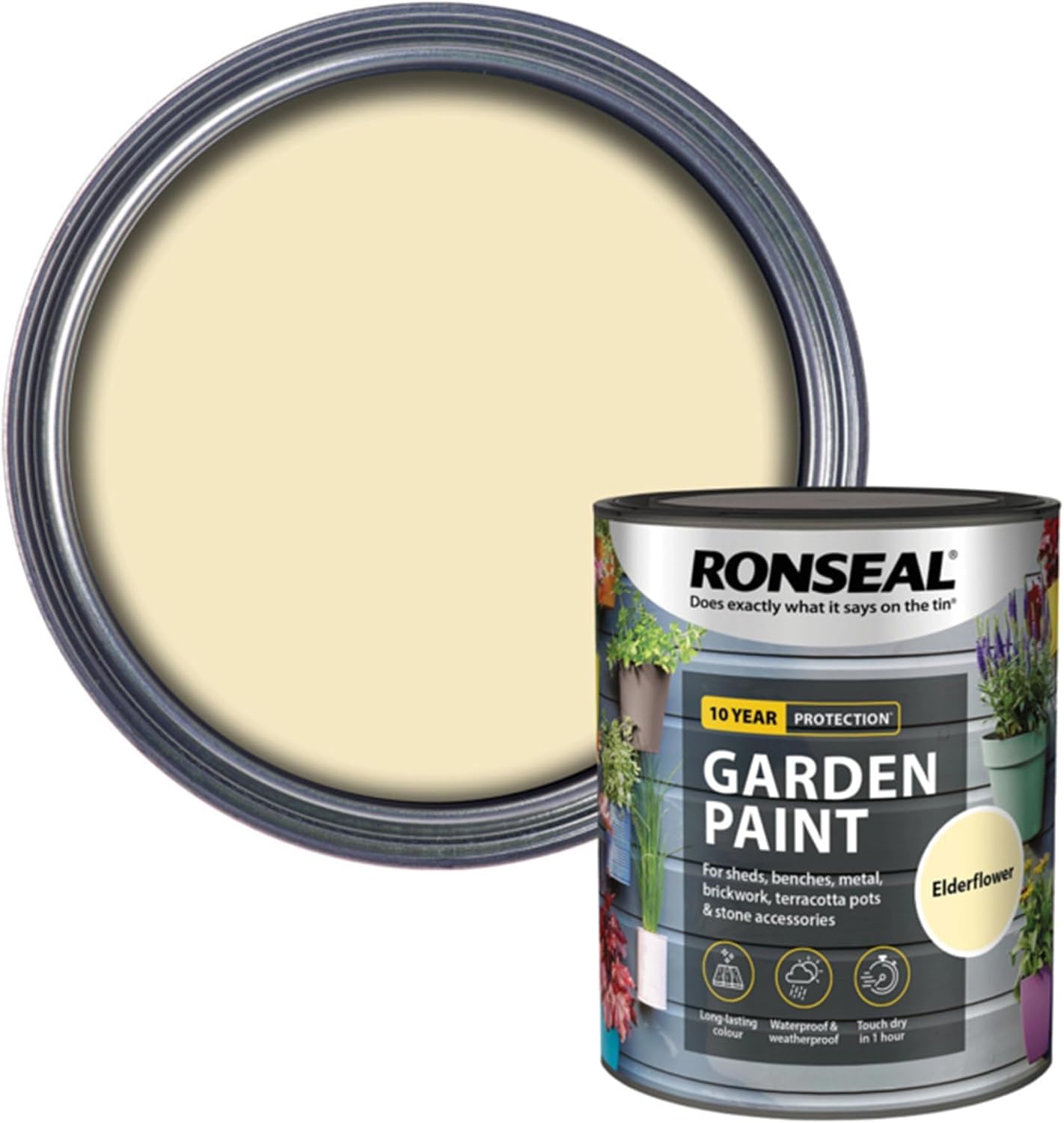 DUAYRA Garden Paint 750ml | Quick Drying Long Lasting Matt Finish | Multi-Surface Exterior Paints | For Wood, Brickwork, Bench, Stone & Metal | Outdoor Garden Fence Tough Protection (Elderflower)