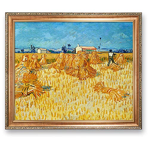 A&T ARTWORK Harvest in Provence by Vincent Van Gogh.Framed Size:34.5x28.5 inches,Image Size:30x24 inches Van Gogh Reproductions For HomeDecor,Italy Style Luxurious Gold Embossing Frame