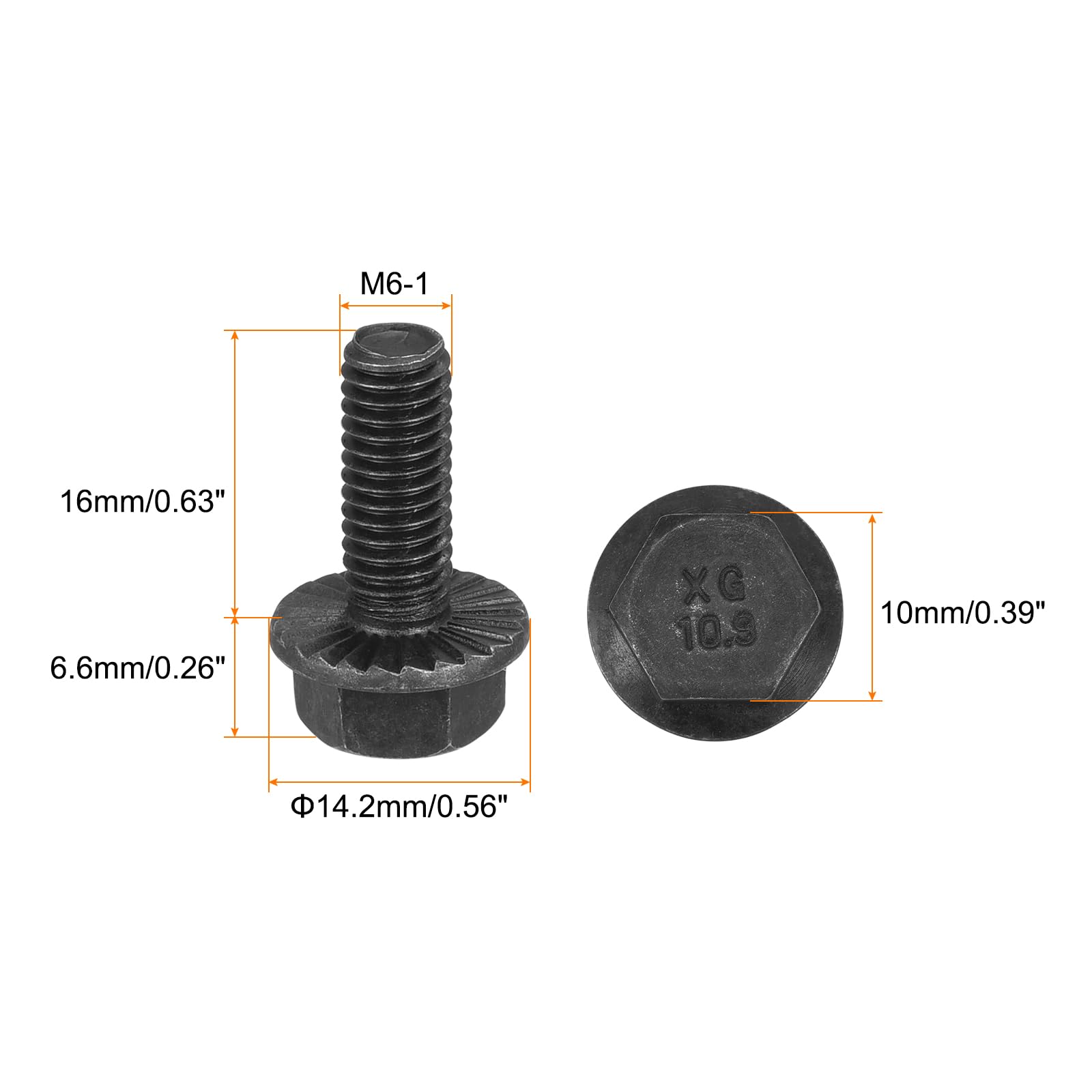 10 Boulons Hexagonaux Dentelés M8x16mm Grade 10.9 Acier Carbone - Marque Uxcell, Pour Fixation Haute Résistance