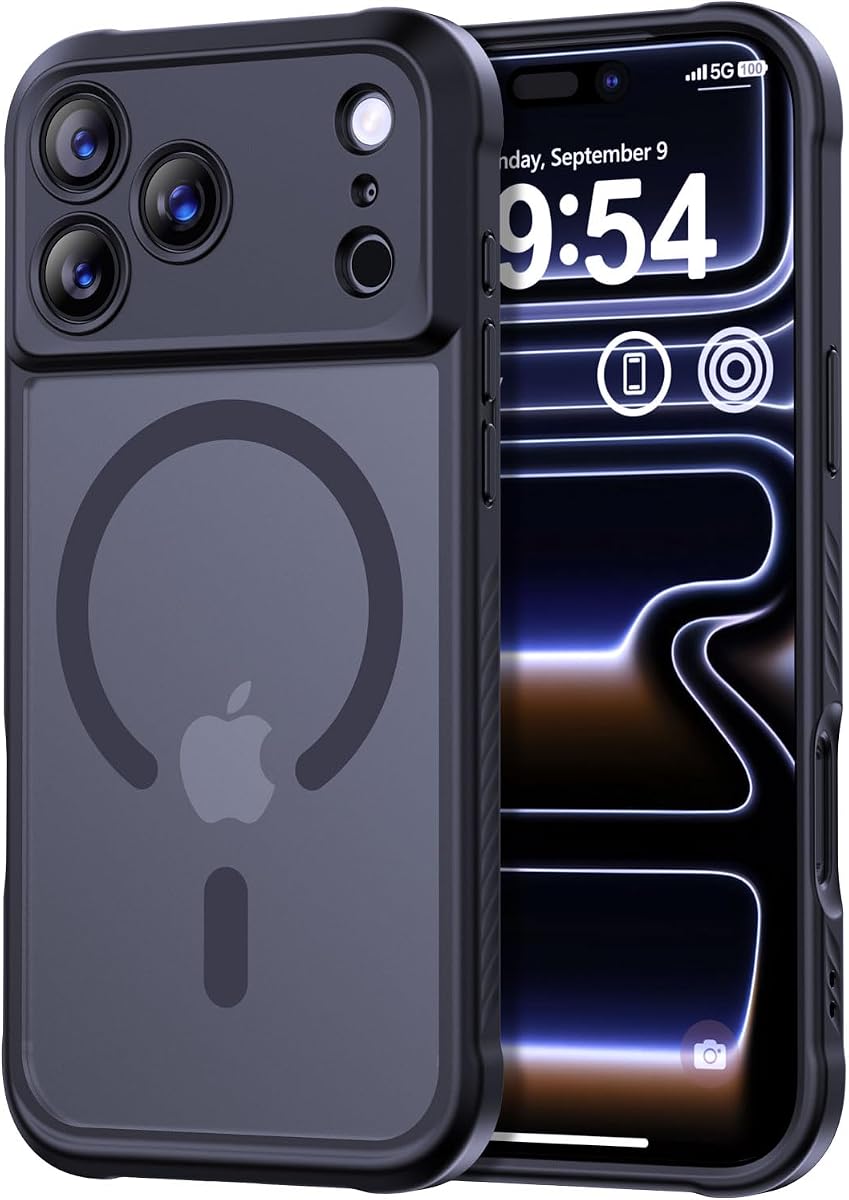 Thomo Magnetic for iPhone 17 Pro Max Case, [Compatible with Magsafe] [Full Camera Protection] Translucent Matte Military Grade Shockproof with Anti-Fingerprint Phone Cover 2025, Black