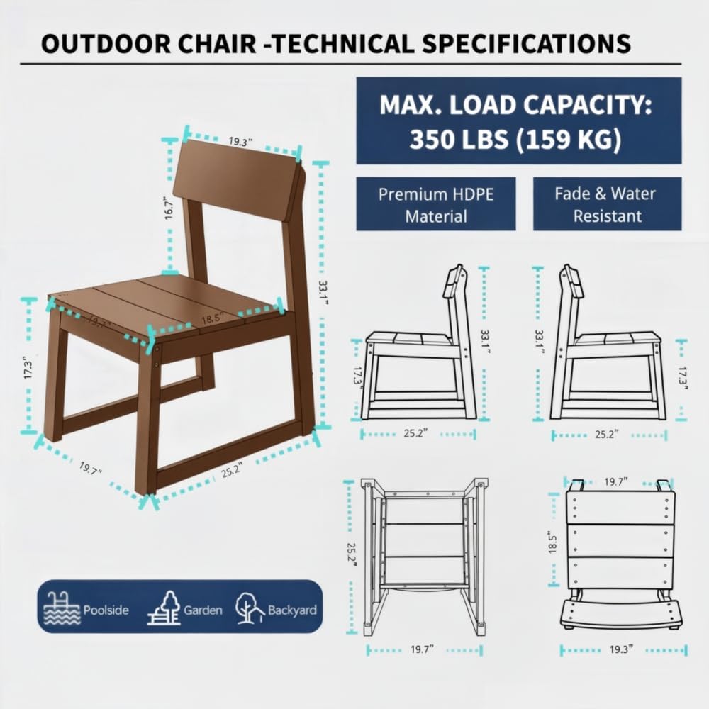 Ergonomic Outdoor Armchair Made from Recycled HDPE Lumber with Weather-Resistant Modern Design for Patio and Garden Use (Brown + HDPE + Modern-3)