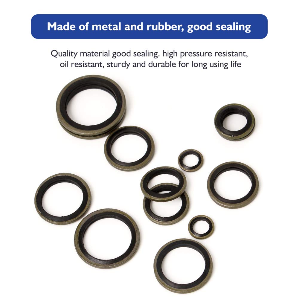 150Pcs Metal Bonded Seal Washer Assortment Kit Bonded Washer 8 Sizes M6, M8, M10, M12, M14, M16, M18, M20