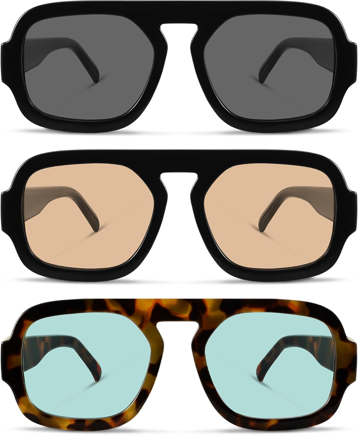 YDAOWKN Retro Square Aviator Sunglasses for Women Men Trendy Flat Top Sun Glasses UV Protection Vintage Shades - Image 2