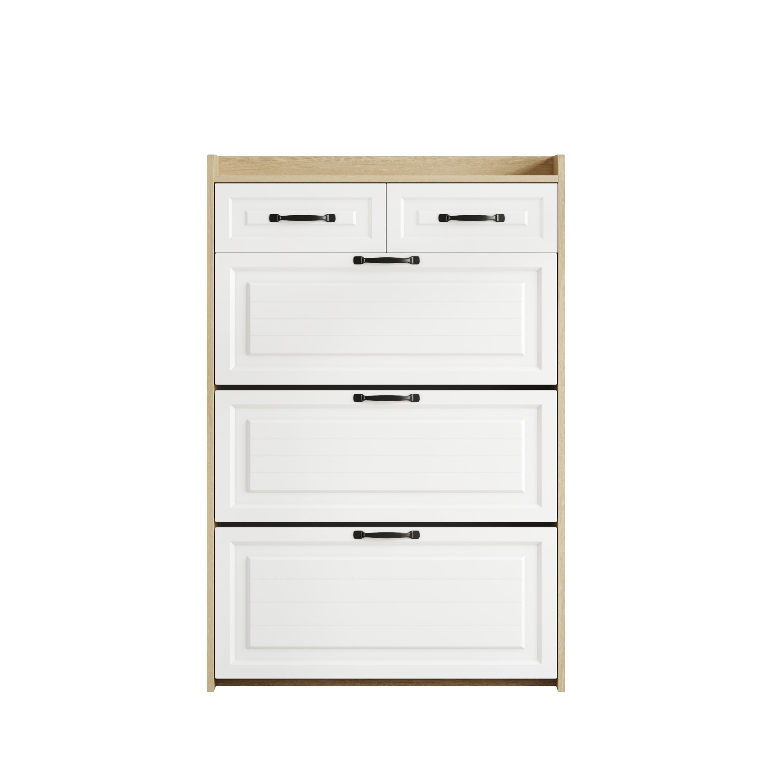 Zapatero con zapatero giratorio, compuesto por tres grandes solapas y dos cajones, zapatero de madera, zapatero, adecuado para zonas de entrada y salón. Dimensiones: 80 x 23,5 x 125 cm