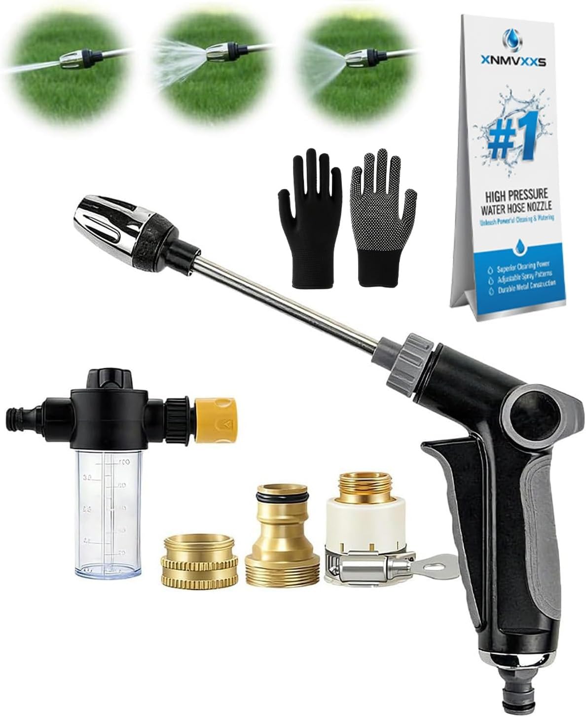 Extreme Water Pressure Tool, Turn Any Hose into a High Pressure Water Hose Nozzle, Leak-Proof Portable Adjustable Pressures Spray Head for Garden, Car Washing & Outdoor Cleaning(C Set)