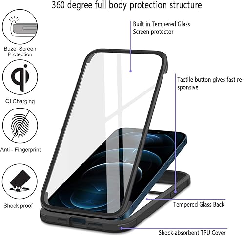 Miniatura 7 de Glass+ Funda compatible con iPhone 11 Pro de 5.8 pulgadas, carcasa transparente de cuerpo completo con protector de pantalla de vidrio templado 9H