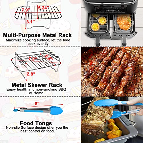 This is a picture of a product for sale called YINGRACE Air Fryer Accessories, Set of 7PCS Dual Basket Air Fryer Accessories Compatible with Ninja DZ201,  DZ401,  DZ550,  Instant Vortex,  Chefman,  Bella,  PowerXL Dual Zone Air Fryers