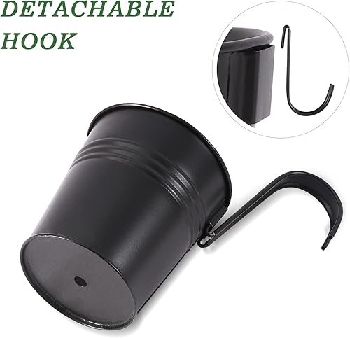 Miniatura 4 de Macetas de metal de hierro para barandilla, valla colgante (5 piezas) y macetas colgantes de metal de hierro (10 piezas) (negro) Negro -,bronce