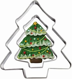 Sponsored Ad - Tree Shaped Cookie Cutters Set of 2 pcs, Stainless Steel Christmas Tree Fondant Cutter Molds Baking DIY (Tr...
