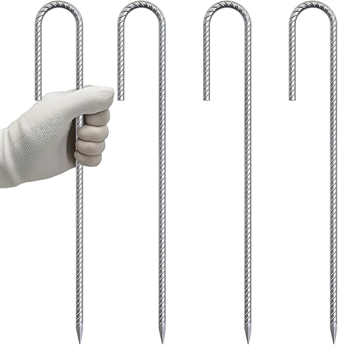 Vista 16 de VVOKGO Estacas de Varilla Corrugada de 16 Pulgadas con Gancho en J de Servicio Pesado para Cerca de Eslabones de Cadena, 16 Piezas de Picos Largos