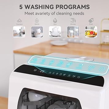Dishwashers- Portable Countertop Dishwasher 5 Washing Programs Mini Dishwasher with 5L Built-in Water Tank & Inlet Hose for Apartments Perfect for Home, Apartments & Rvs