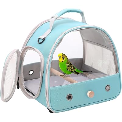 Bird Carrier, Portable Small Bird Parrot Parakeet Carrier with Standing Perch and Stainless Steel Tray, Side Access Window Collapsible (Green, Clear Windows)