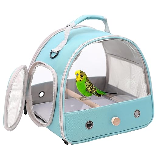 Small Bird Travel Cage Carrier, Portable Parrot Parakeet Carrier with Standing Perch and Comfy Mat, Budgies Carry Transport Bag for Vet Visit Shopping and Outdoor Adventure.