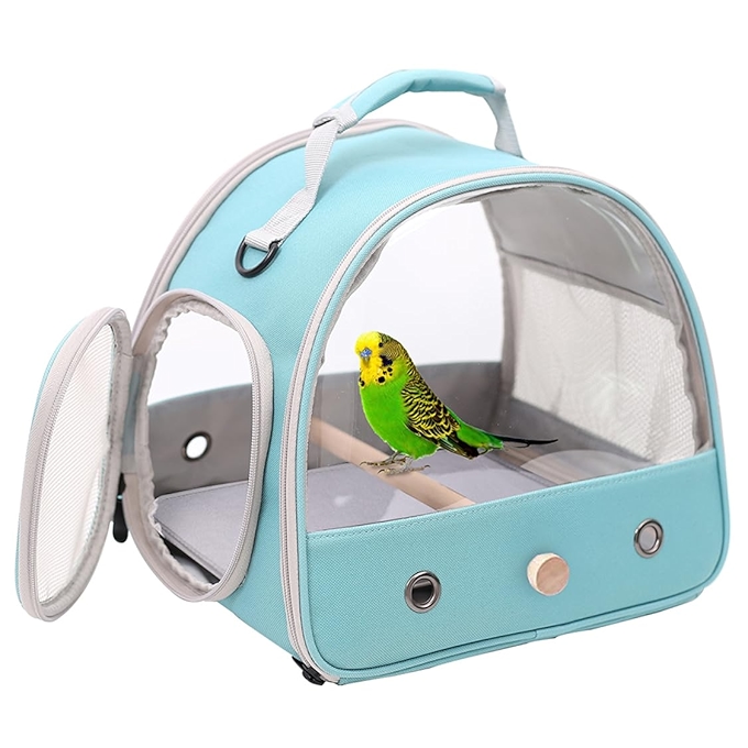 鸟类旅行携带箱，可折叠小鸟鹦鹉包，带立杆和软垫，侧面出入口设计