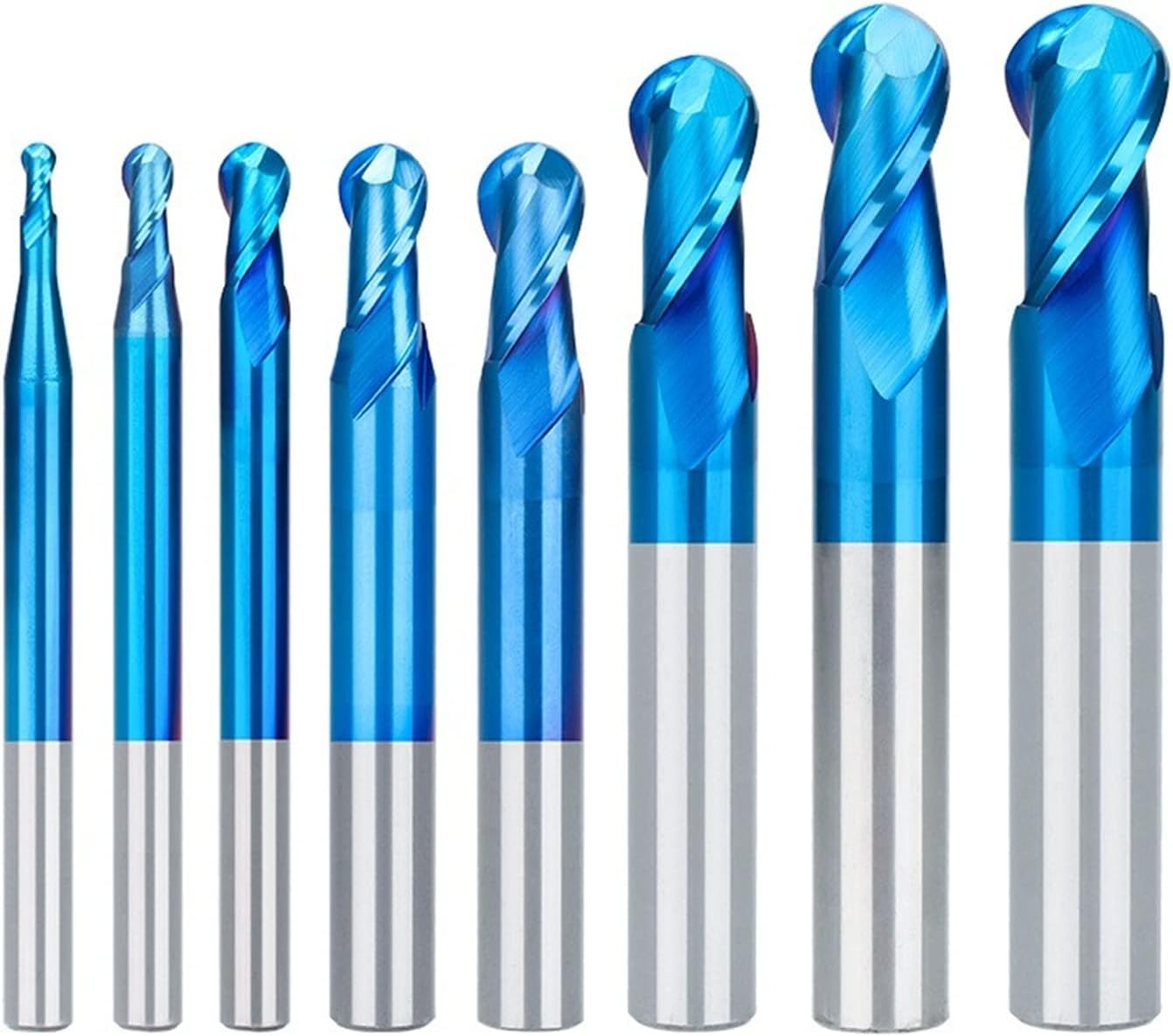 2 Flute Nano Blue Coat Ball Nose Spiral End Mill Set Carbide End Mill CNC Machine Router Bit CNC Router Bits for Wood Working Acrylic MDF PVC