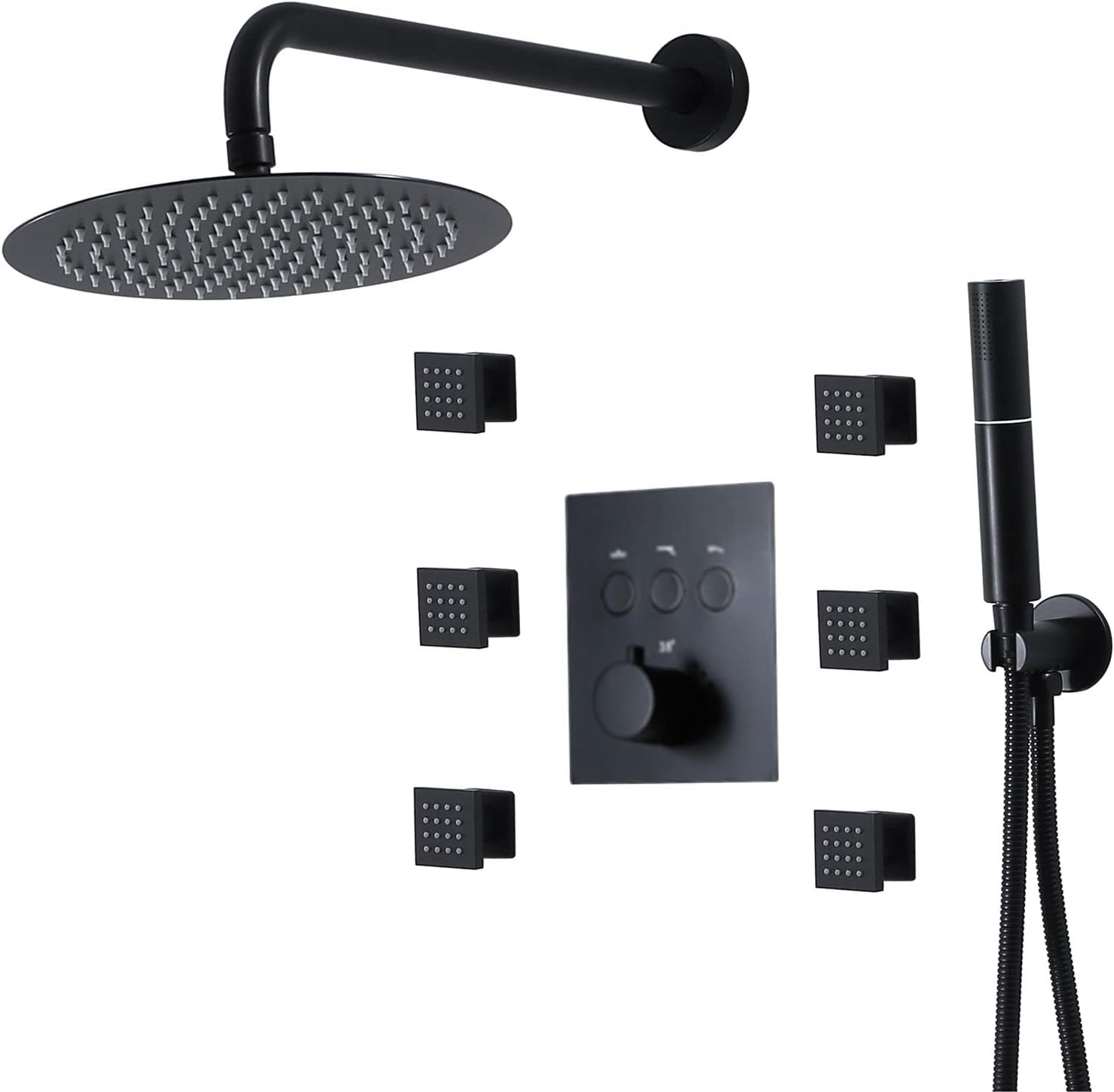 Shower System Thermostatic Shower Faucet Set 10" Round Rain Shower Combo Set Wall