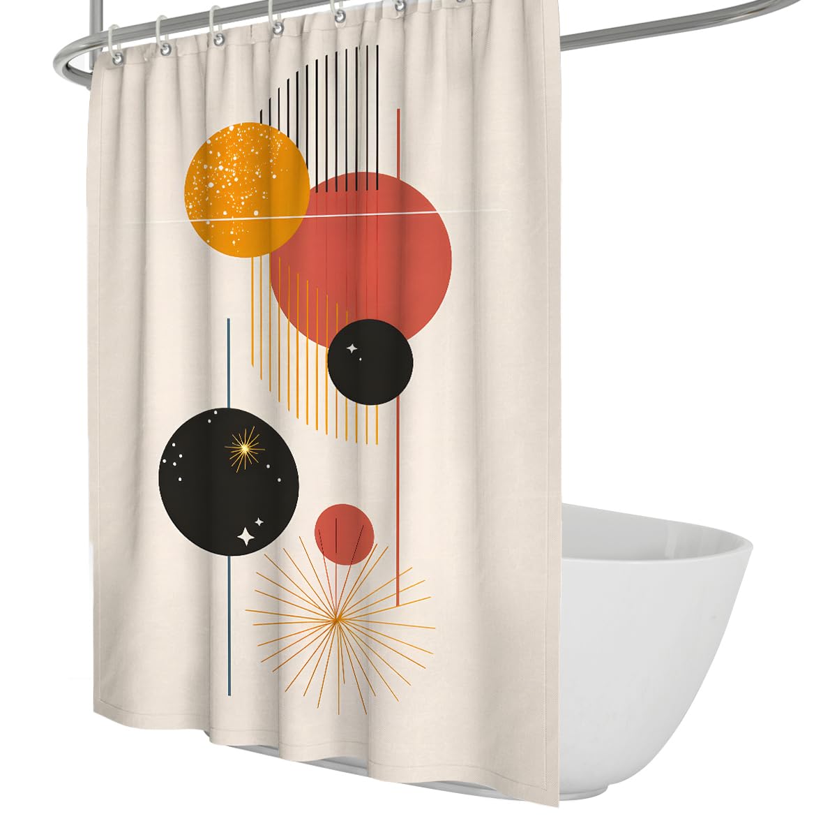 UIRINGART Celestial Shower Curtain W180xL220cm Orange Yellow Circle Black Planet Machine Washable with Rustproof Grommets Polyester Fabric Bathroom Bathtub Curtains
