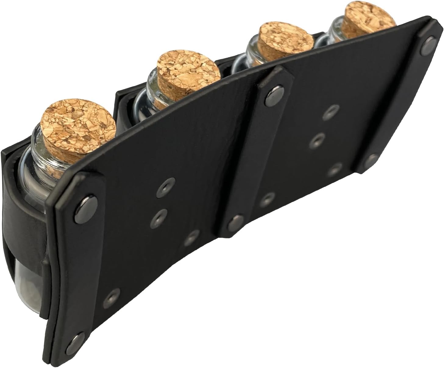 HiiFeuer Medieval Embossed Alchemy Faux Leather Buckle Belt with 4 Cork Vials, Fantasy Wizard Potion Bottles Belt - Image 3