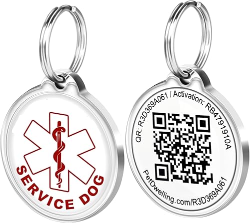 Pet Dwelling Etiqueta de identificación de mascotas con código QR para perro de servicio, perfil de mascotas en línea, ubicación de la etiqueta de