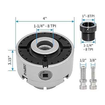 DEEFIINE 4 Inch Wood Lathe Chuck Set 1-1/4“x 8tpi Thread and