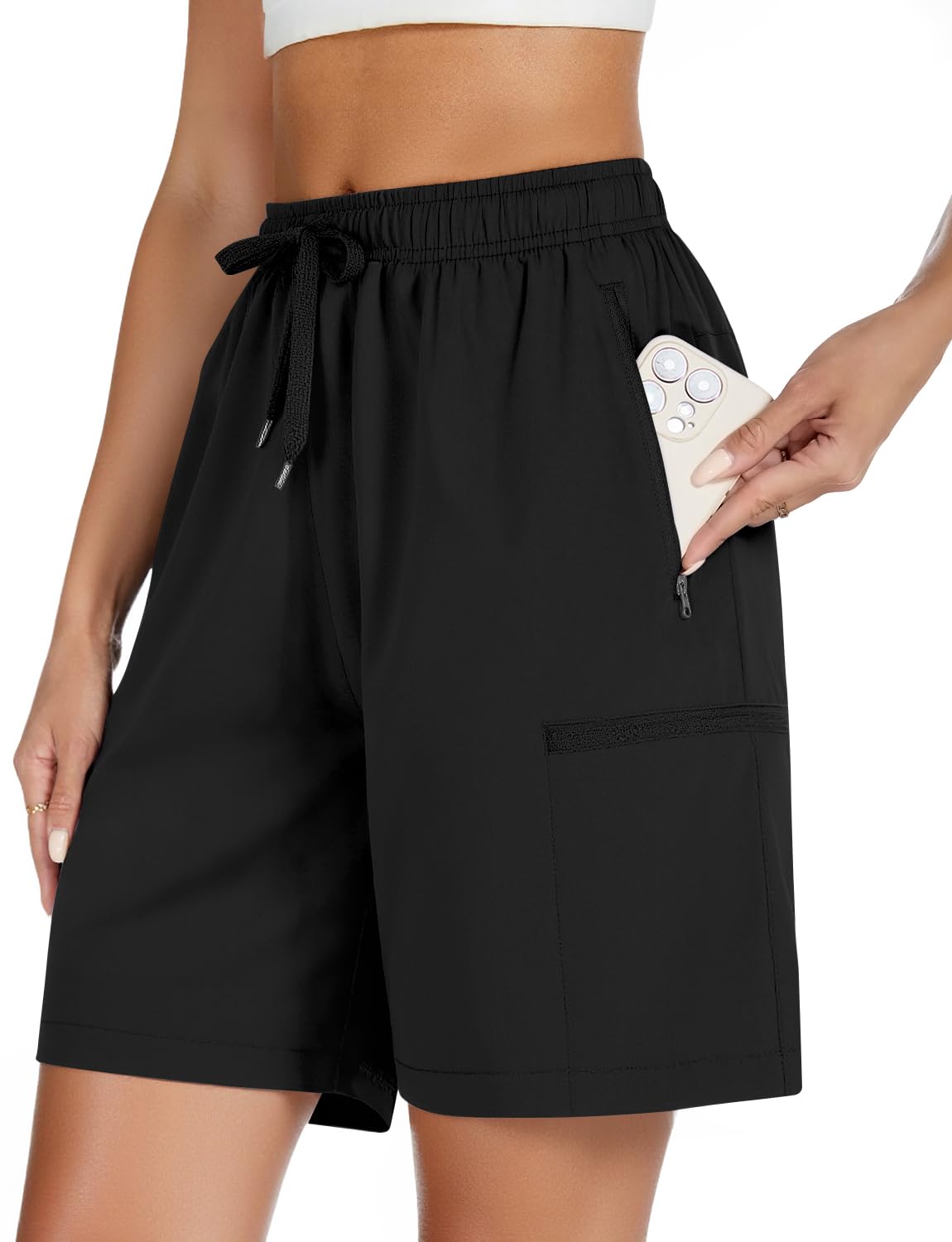 onlypuff Women's Hiking Cargo Shorts Quick Dry Summer Shorts for Women Lightweight Athletic Golf Zipper Pockets