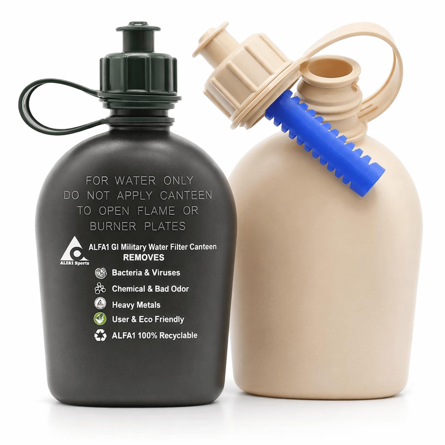 ALFA1 OD GI Military Water Filter Canteen w/Cap, Filter, & Body